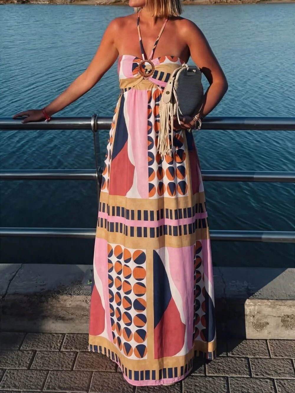 Multicolor Casual Women's geometric print  maxi Dress